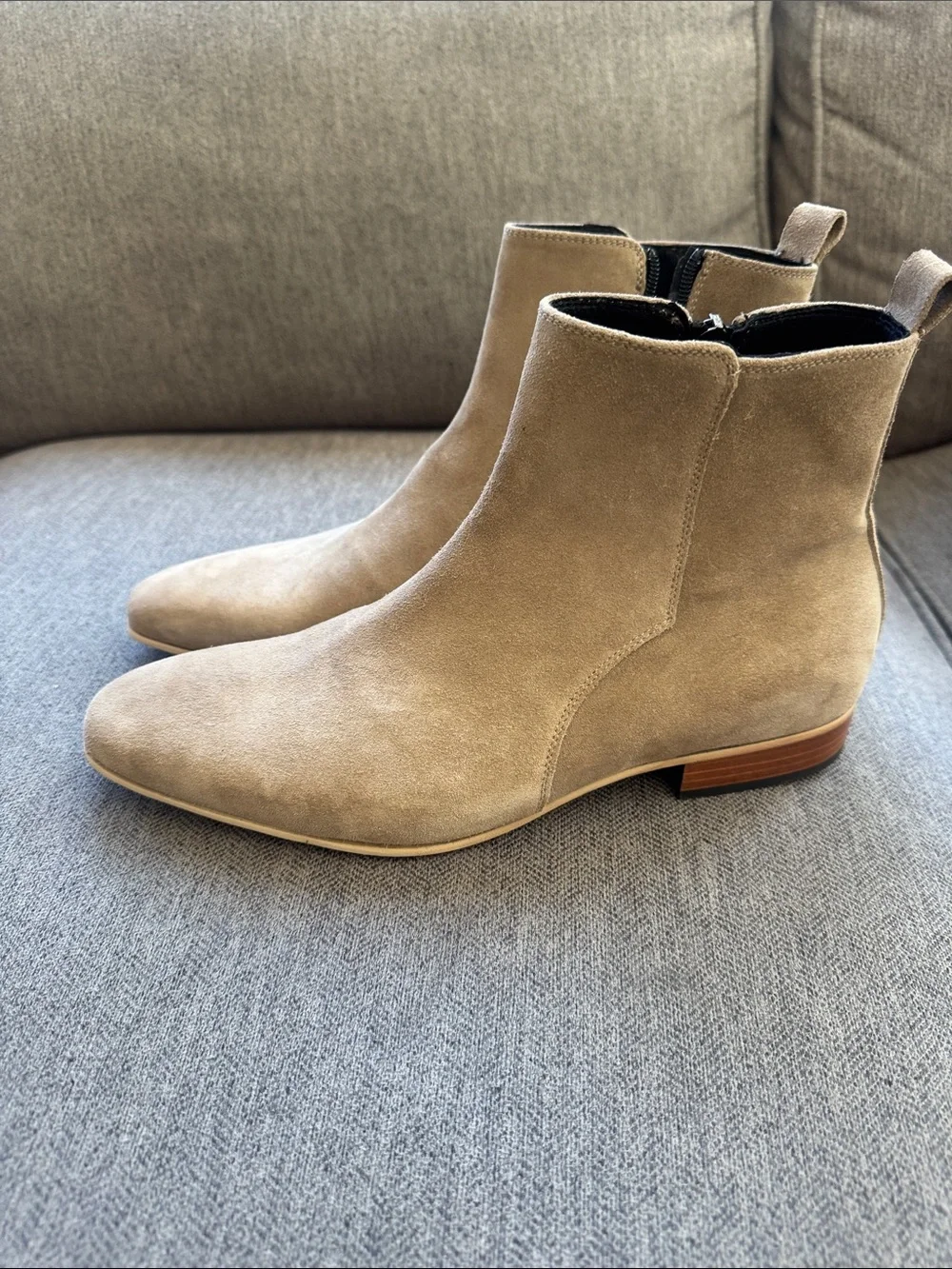 Stefano Bonfiglioli Men's Suede Ankle Boots in Light Taupe with Side Zip